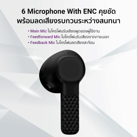 หูฟังไร้สาย ZTEC TUNE BUDS E200 ANC EARBUDS -25DB 6 ไมโครโฟน มี GAME MODE 40MS แบตเตอรี่ 28 ชม._5